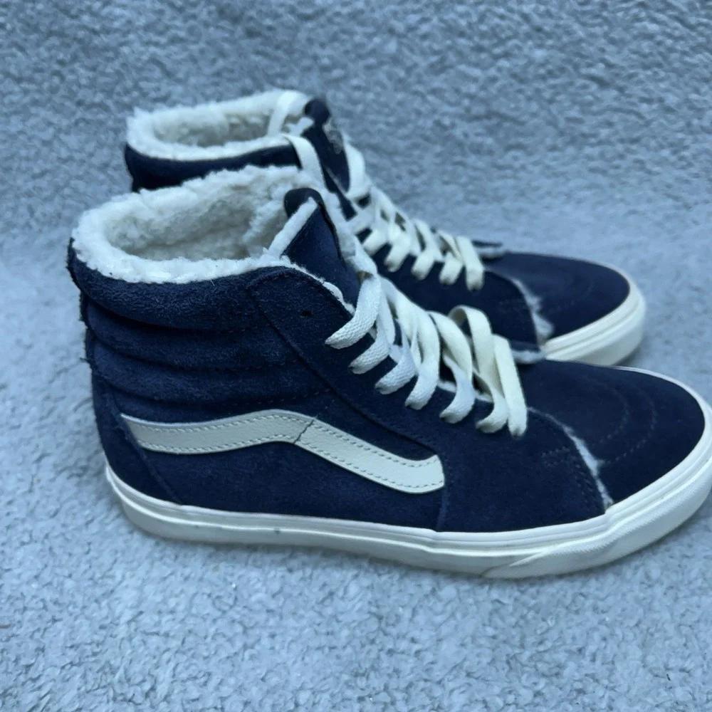 Vans Sk8-Hi Suede High Top Sneakers Womens 7 Sherpa Lined Black Skateboard Skate